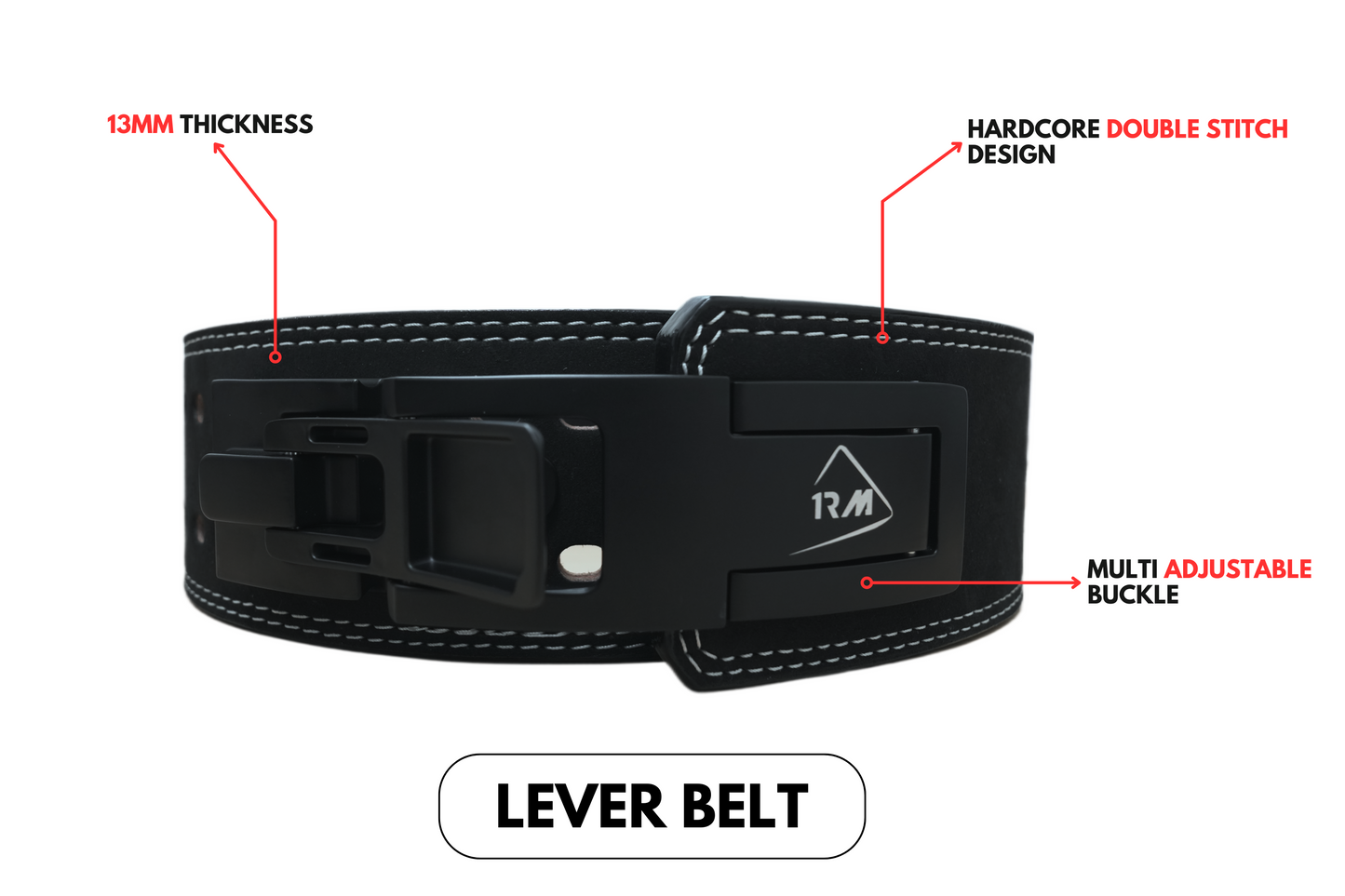1RM Lever Belt : Black | 13mm Powerlifting Lever Belt – Heavy-Duty Gym Support